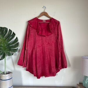 Sooniya Red Tencel Bell Sleeve Tunic Top